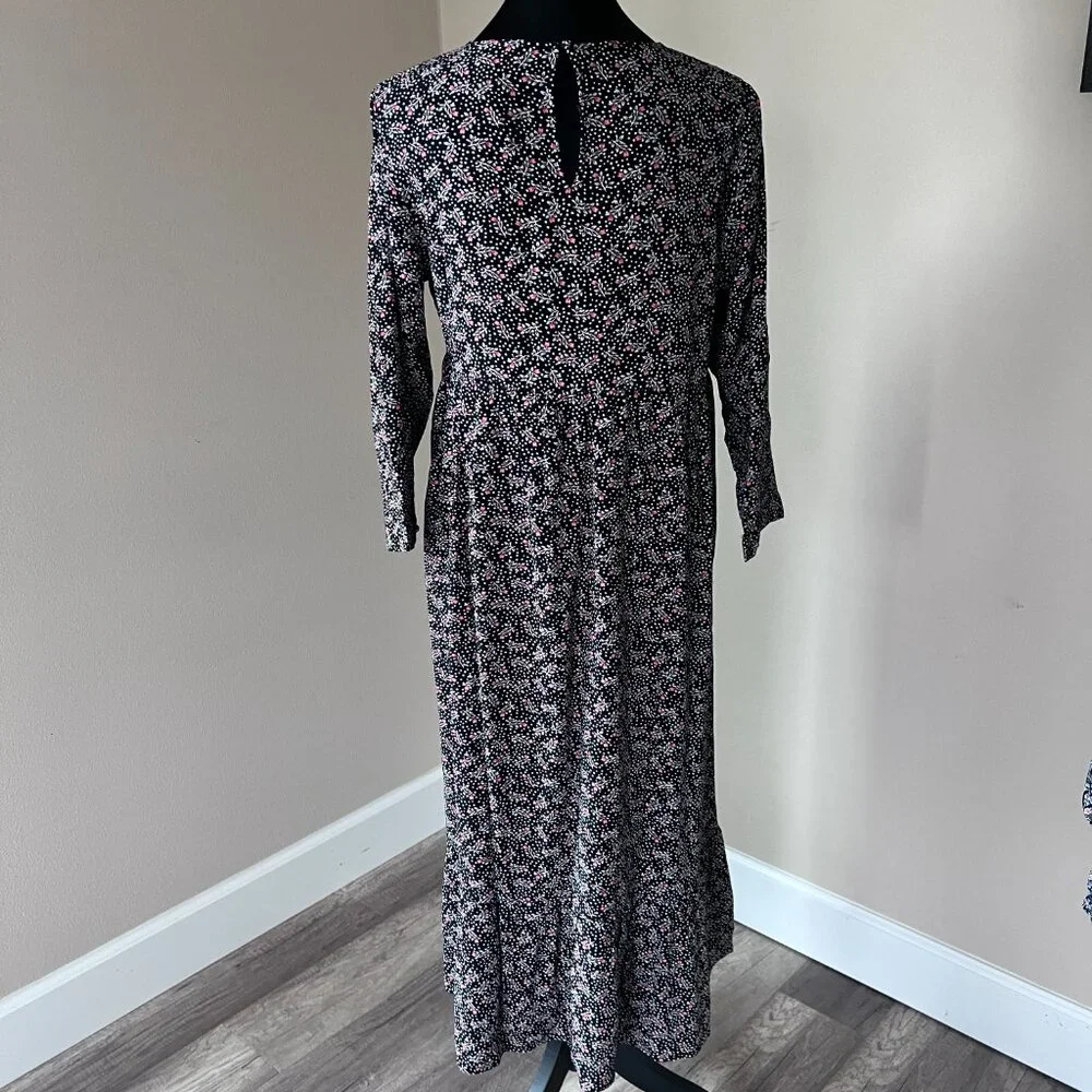 Ann Taylor LOFT Women's Long Sleeve Floral Midi Dress - Size S - Black Floral - Picture 5 of 9